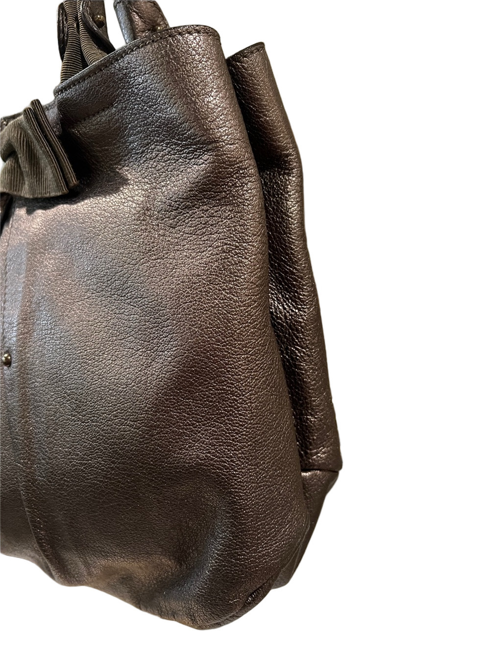 Salvatore Ferragamo Bronze Metallic Taupe Tote with Bow Detail - Picture 3 of 15